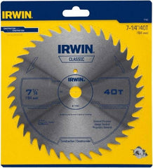 Irwin Blades - 7-1/4" Diam, 5/8" Arbor Hole Diam, 40 Tooth Wet & Dry Cut Saw Blade - High Carbon Steel, Smooth Action, Diamond Arbor - USA Tool & Supply