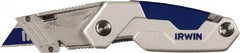 Irwin - Fixed Folding Utility Knife - Metal Handle, 3 Blades Included - USA Tool & Supply