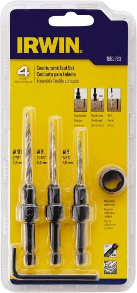 Irwin - 4 Piece, 5/16 to 7/16" Head Diam, Single End Countersink Set - USA Tool & Supply