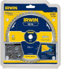 Irwin Blades - 8" Diam, 5/8" Arbor Hole Diam, 50 Tooth Wet & Dry Cut Saw Blade - Carbide-Tipped, Smooth Action, Standard Round Arbor - USA Tool & Supply