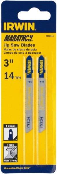 Irwin Blades - 3" Long x 0.039" Thick x 0.295" Wide, 10 Teeth per Inch, Bi-Metal Jig Saw Blade - Toothed Edge, T-Shank, Mill Tooth Set - USA Tool & Supply