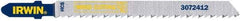 Irwin Blades - 4" Long x 0.059" Thick x 0.295" Wide, 10 Teeth per Inch, Carbon Steel Jig Saw Blade - Toothed Edge, T-Shank, Fleam Ground Tooth Set - USA Tool & Supply