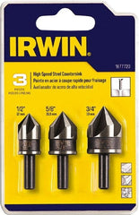 Irwin - 3 Piece, 1/2 to 3/4" Head Diam, 82° Included Angle, Single End Countersink Set - USA Tool & Supply