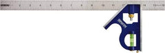 Irwin - 2 Piece, 16" Combination Square Set - 1/16, 1/32, 1/64 & 1/8" (4R) Graduation, Stainless Steel Blade, Cast Zinc Square Head - USA Tool & Supply