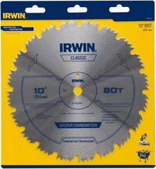 Irwin Blades - 10" Diam, 5/8" Arbor Hole Diam, 80 Tooth Wet & Dry Cut Saw Blade - High Carbon Steel, Smooth Action, Standard Round Arbor - USA Tool & Supply