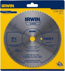 Irwin Blades - 7-1/4" Diam, 5/8" Arbor Hole Diam, 140 Tooth Wet & Dry Cut Saw Blade - High Carbon Steel, Smooth Action, Diamond Arbor - USA Tool & Supply