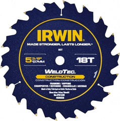 Irwin Blades - 5-3/8" Diam, 10mm Arbor Hole Diam, 18 Tooth Wet & Dry Cut Saw Blade - Carbide-Tipped, Straight Action, Standard Round Arbor - USA Tool & Supply