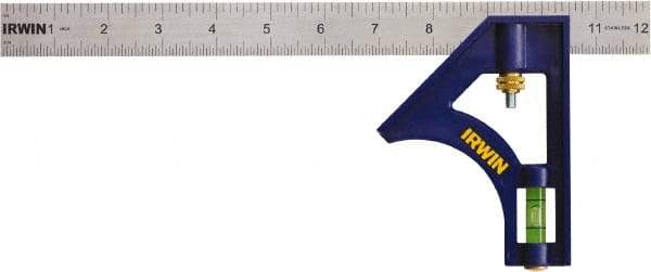 Irwin - 2 Piece, 12" Combination Square Set - 1/16, 1/32, 1/64 & 1/8" (4R) Graduation, Stainless Steel Blade, ABS Square Head - USA Tool & Supply