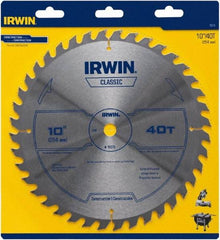 Irwin Blades - 10" Diam, 5/8" Arbor Hole Diam, 40 Tooth Wet & Dry Cut Saw Blade - Carbide-Tipped, Smooth Action, Diamond Arbor - USA Tool & Supply