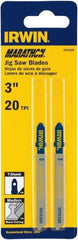 Irwin Blades - 3" Long x 0.039" Thick x 0.295" Wide, 20 Teeth per Inch, Bi-Metal Jig Saw Blade - Toothed Edge, T-Shank, Mill Tooth Set - USA Tool & Supply