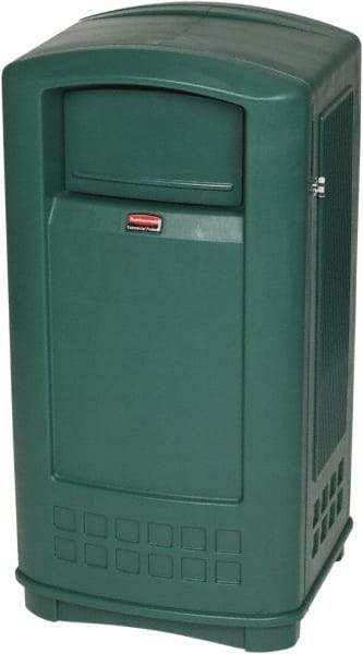 Rubbermaid - 35 Gal Green Rectangle Decorative Waste Receptacle With Top - 1,044mm High x 543.56mm Long x 515.62mm Wide - USA Tool & Supply