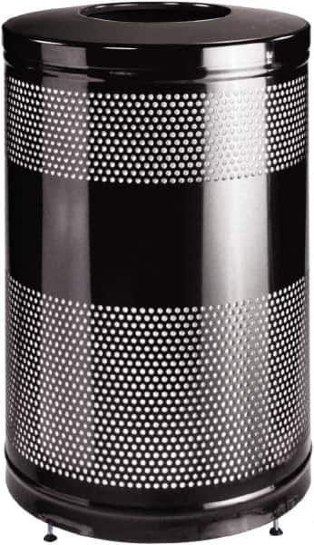 Rubbermaid - 51 Gal Black Round Decorative Waste Receptacle With Top - Steel, 902mm High - USA Tool & Supply