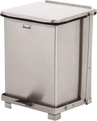 Rubbermaid - 7 Gal Square Unlabeled Trash Can - 17" High x 12" Long x 12" Wide, Stainless Steel - USA Tool & Supply