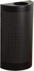 Rubbermaid - 12 Gal Black Half-Round Decorative Waste Receptacle With Top - Steel, 32" High x 18" Wide - USA Tool & Supply