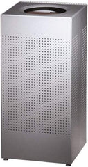 Rubbermaid - 16 Gal Silver Square Decorative Waste Receptacle With Top - Steel, 30" High x 374.65mm Long x 374.65mm Wide - USA Tool & Supply