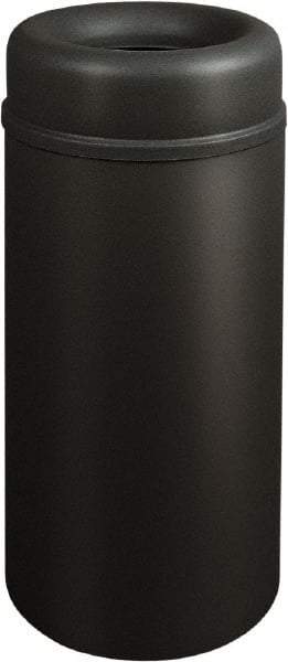 Rubbermaid - 15 Gal Black Round Decorative Waste Receptacle With Top - Steel, 30" High - USA Tool & Supply