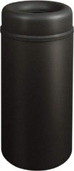 Rubbermaid - 15 Gal Black Round Decorative Waste Receptacle With Top - Steel, 30" High - USA Tool & Supply