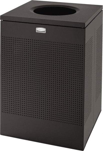 Rubbermaid - 40 Gal Black Square Decorative Waste Receptacle With Top - Steel, 30" High x 476.25mm Long x 476.25mm Wide - USA Tool & Supply