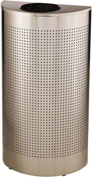 Rubbermaid - 12 Gal Silver Half-Round Decorative Waste Receptacle With Top - Stainless Steel, 32" High x 18" Wide - USA Tool & Supply