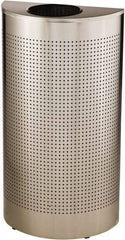 Rubbermaid - 12 Gal Silver Half-Round Decorative Waste Receptacle With Top - Stainless Steel, 32" High x 18" Wide - USA Tool & Supply