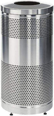 Rubbermaid - 25 Gal Silver Round Decorative Waste Receptacle With Top - Stainless Steel, 902mm High - USA Tool & Supply