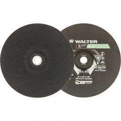 WALTER Surface Technologies - 24 Grit, 9" Wheel Diam, 1/8" Wheel Thickness, 7/8" Arbor Hole, Type 27 Depressed Center Wheel - Aluminum Oxide, Resinoid Bond, 6,600 Max RPM - USA Tool & Supply