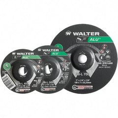 WALTER Surface Technologies - 24 Grit, 9" Wheel Diam, 1/8" Wheel Thickness, Type 27 Depressed Center Wheel - Aluminum Oxide, Resinoid Bond, 6,600 Max RPM - USA Tool & Supply