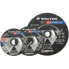 WALTER Surface Technologies - 24 Grit, 9" Wheel Diam, 1/4" Wheel Thickness, Type 27 Depressed Center Wheel - Aluminum Oxide, Resinoid Bond, 6,600 Max RPM - USA Tool & Supply