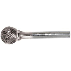 WALTER Surface Technologies - 1/2" Cut Diam, 1/4" Shank Diam, Ball Head Double Cut Burr - Carbide, 7/16" LOC - USA Tool & Supply