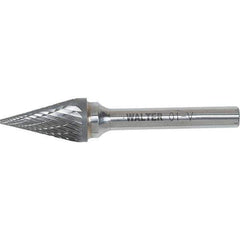 WALTER Surface Technologies - 1/4" Cut Diam, 1/4" Shank Diam, Cone Head Double Cut Burr - Carbide, 1/2" LOC - USA Tool & Supply