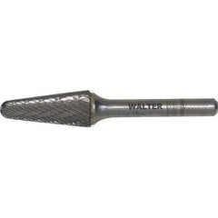 WALTER Surface Technologies - 1/2" Cut Diam, 1/4" Shank Diam, Cone Head Double Cut Burr - Carbide, 1-1/8" LOC - USA Tool & Supply