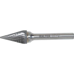 WALTER Surface Technologies - 1/4" Cut Diam, 1/4" Shank Diam, Cone Head Double Cut Burr - Carbide, 1" LOC - USA Tool & Supply