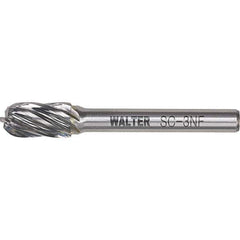 WALTER Surface Technologies - 1/2" Cut Diam, 1/4" Shank Diam, Cylinder Ball End Head Double Cut Burr - Carbide, 1" LOC - USA Tool & Supply