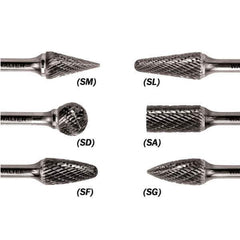WALTER Surface Technologies - 1/8" Cut Diam, 1/8" Shank Diam, Taper Head Double Cut Burr - Carbide, 1/2" LOC - USA Tool & Supply