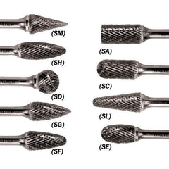 WALTER Surface Technologies - 3/8" Cut Diam, 1/4" Shank Diam, Taper Head Double Cut Burr - Carbide, 3/4" LOC - USA Tool & Supply
