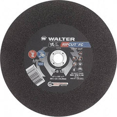 WALTER Surface Technologies - 12" 24 Grit Aluminum Oxide Cutoff Wheel - 1/8" Thick, 1" Arbor, 5,100 Max RPM, Use with Stationary Tools - USA Tool & Supply