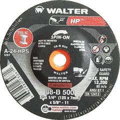 WALTER Surface Technologies - 24 Grit, 5" Wheel Diam, 1/4" Wheel Thickness, Type 27 Depressed Center Wheel - Aluminum Oxide, Resinoid Bond, 12,200 Max RPM - USA Tool & Supply