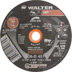 WALTER Surface Technologies - 24 Grit, 4-1/2" Wheel Diam, 1/4" Wheel Thickness, Type 28 Depressed Center Wheel - Aluminum Oxide, Resinoid Bond, 13,300 Max RPM - USA Tool & Supply