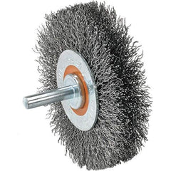 WALTER Surface Technologies - 1-3/8" OD, 1/4" Shank Diam, Crimped Stainless Steel Wheel Brush - 1/4" Face Width, 0.008" Filament Diam, 25,000 RPM - USA Tool & Supply