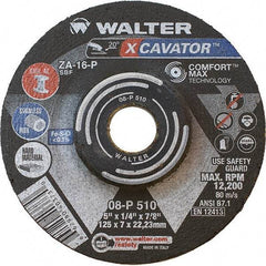 WALTER Surface Technologies - 16 Grit, 5" Wheel Diam, 1/4" Wheel Thickness, 7/8" Arbor Hole, Type 27 Depressed Center Wheel - Aluminum Oxide, Resinoid Bond, 12,200 Max RPM - USA Tool & Supply