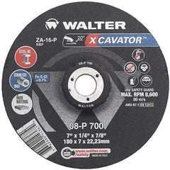 WALTER Surface Technologies - 16 Grit, 7" Wheel Diam, 1/4" Wheel Thickness, Type 27 Depressed Center Wheel - Aluminum Oxide, Resinoid Bond, 8,600 Max RPM - USA Tool & Supply