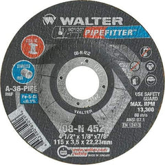 WALTER Surface Technologies - 36 Grit, 4-1/2" Wheel Diam, 1/8" Wheel Thickness, 7/8" Arbor Hole, Type 27 Depressed Center Wheel - Aluminum Oxide/Silicon Carbide Blend, Resinoid Bond, 13,300 Max RPM, Compatible with Angle Grinder - USA Tool & Supply
