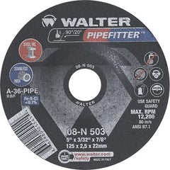 WALTER Surface Technologies - 36 Grit, 5" Wheel Diam, 3/32" Wheel Thickness, 7/8" Arbor Hole, Type 27 Depressed Center Wheel - Aluminum Oxide/Silicon Carbide Blend, Resinoid Bond, 12,200 Max RPM - USA Tool & Supply
