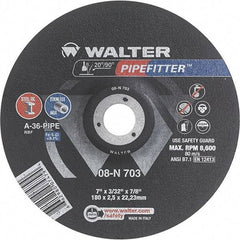 WALTER Surface Technologies - 36 Grit, 7" Wheel Diam, 3/32" Wheel Thickness, 7/8" Arbor Hole, Type 27 Depressed Center Wheel - Aluminum Oxide/Silicon Carbide Blend, Resinoid Bond, 8,600 Max RPM - USA Tool & Supply