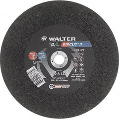 WALTER Surface Technologies - 12" 24 Grit Aluminum Oxide Cutoff Wheel - 1/8" Thick, 1" Arbor, 5,100 Max RPM, Use with Stationary Tools - USA Tool & Supply