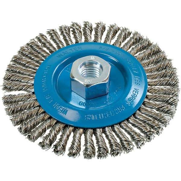WALTER Surface Technologies - 5" OD, 5/8-11 Arbor Hole, Stringer Bead Stainless Steel Wheel Brush - 1/4" Face Width, 0.02" Filament Diam, 15,000 RPM - USA Tool & Supply