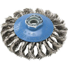 WALTER Surface Technologies - 5" Diam, 5/8-11 Threaded Arbor, Stainless Steel Fill Cup Brush - 0.02 Wire Diam, 15,000 Max RPM - USA Tool & Supply