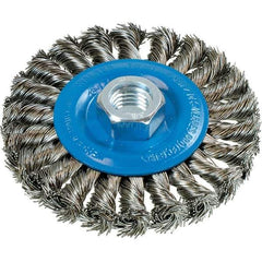 WALTER Surface Technologies - 4" OD, 5/8-11 Arbor Hole, Knotted Stainless Steel Wheel Brush - 3/8" Face Width, 0.02" Filament Diam, 20,000 RPM - USA Tool & Supply