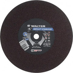 WALTER Surface Technologies - 14" 36 Grit Aluminum Oxide Cutoff Wheel - 1/8" Thick, 1" Arbor, 4,400 Max RPM, Use with Stationary Tools - USA Tool & Supply