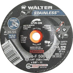 WALTER Surface Technologies - 30 Grit, 5" Wheel Diam, 1/4" Wheel Thickness, Type 27 Depressed Center Wheel - Aluminum Oxide, Resinoid Bond, 12,200 Max RPM - USA Tool & Supply